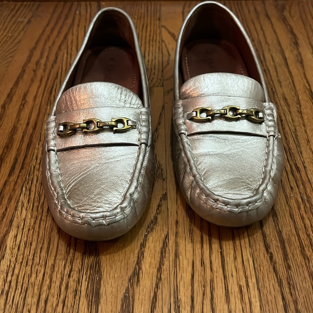 Coach | Women’s Crosby Driver Turnlock Flats Champagne Loafers Leather Metallic